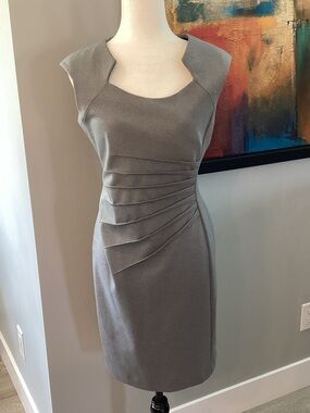 Calvin Klein Gray Pleated Sheath Midi Dress